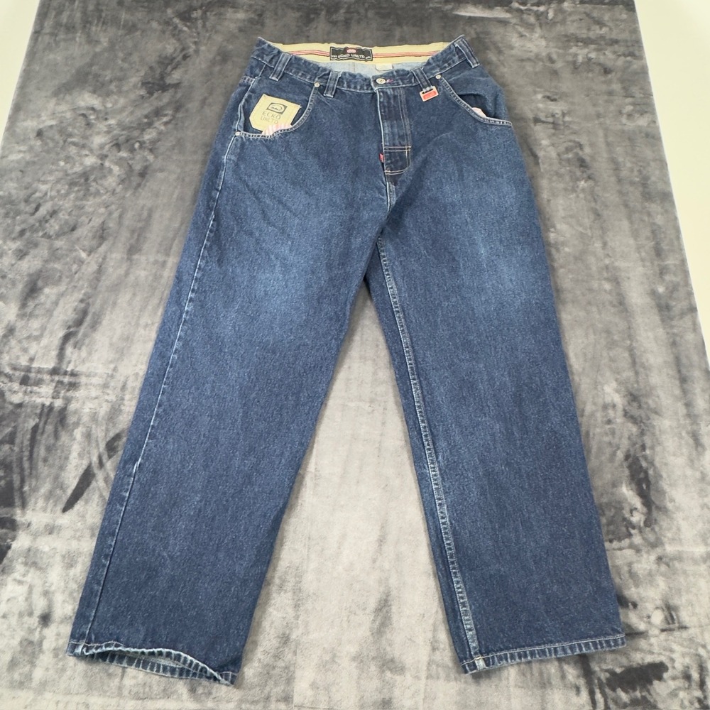 Ecko Unltd Jeans Mens 34 Blue Baggy Wide Leg Skate Denim Vintage 90s Y2K